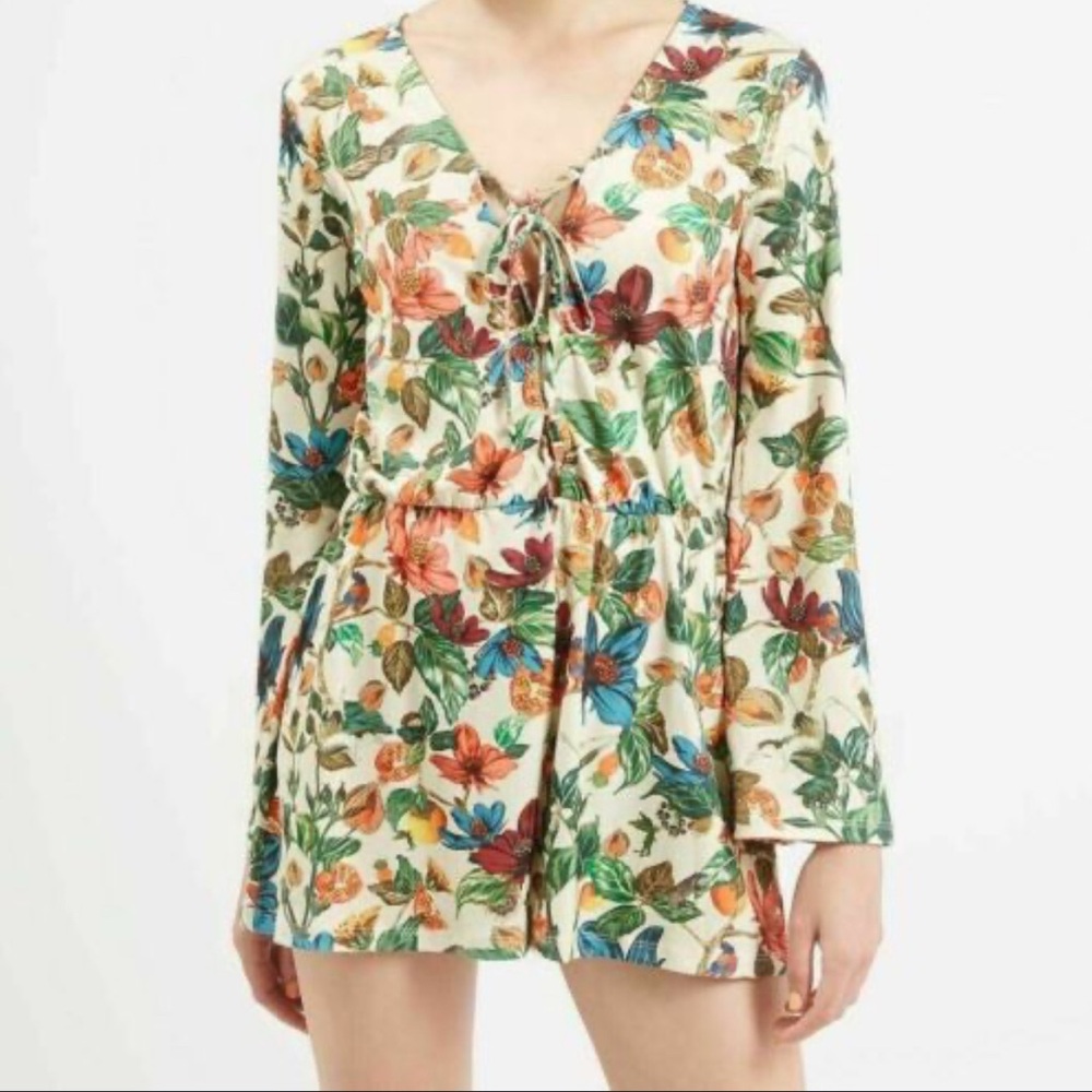 Topshop Multicolor Floral Romper with Front Tie Detail, Size 8